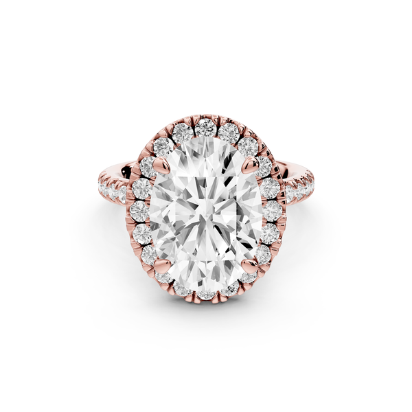 Marina - 3ct 14k rose gold oval halo Pavé half band Engagement ring