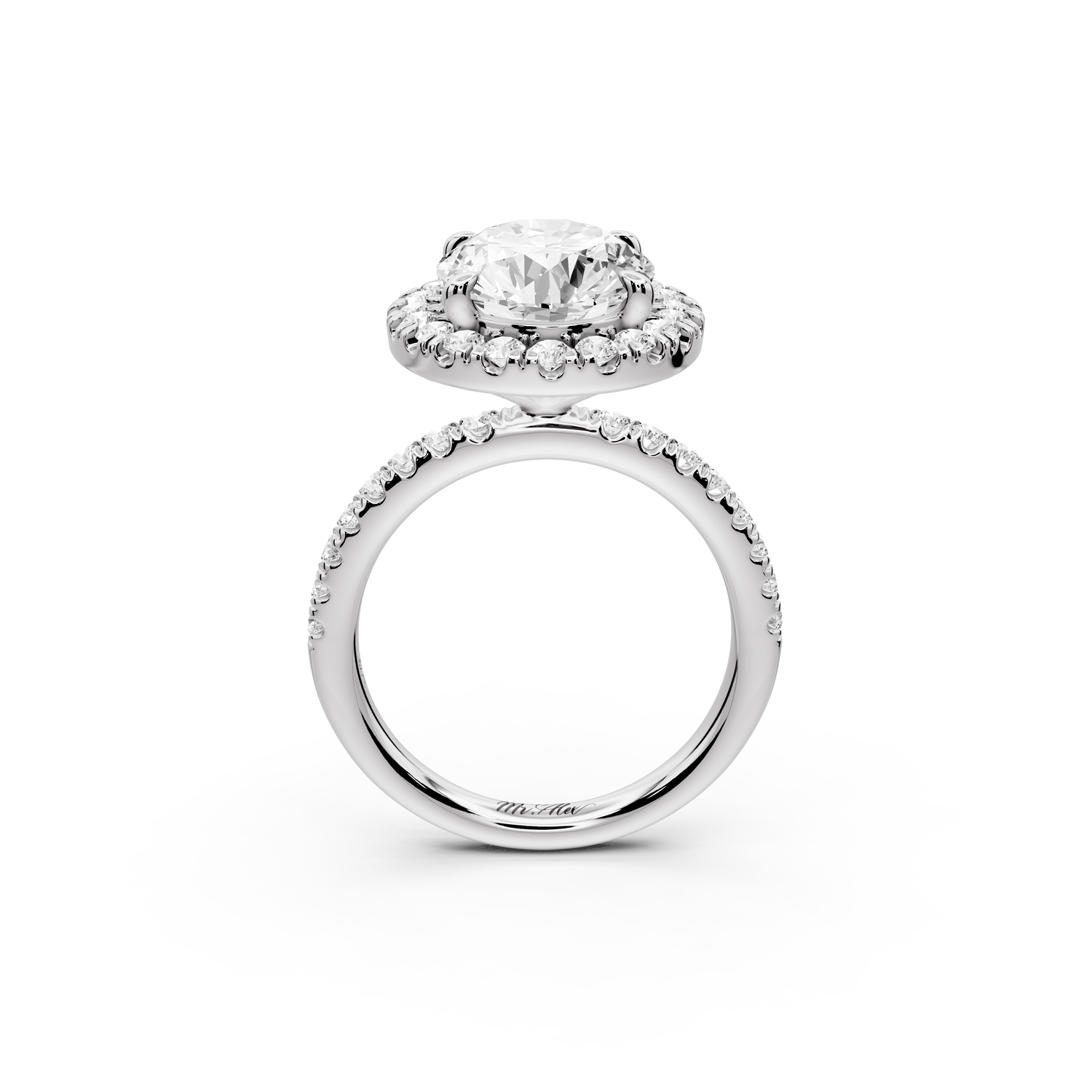 Marina - 3ct 14k white gold oval halo Pavé half band Engagement ring