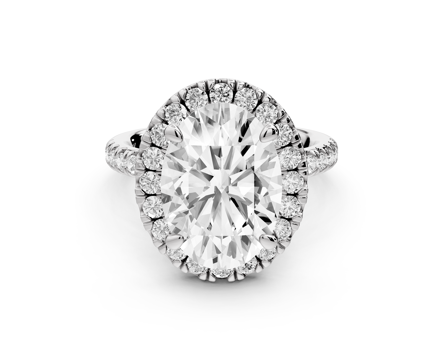 Marina - 3ct 14k white gold oval halo Pavé half band Engagement ring