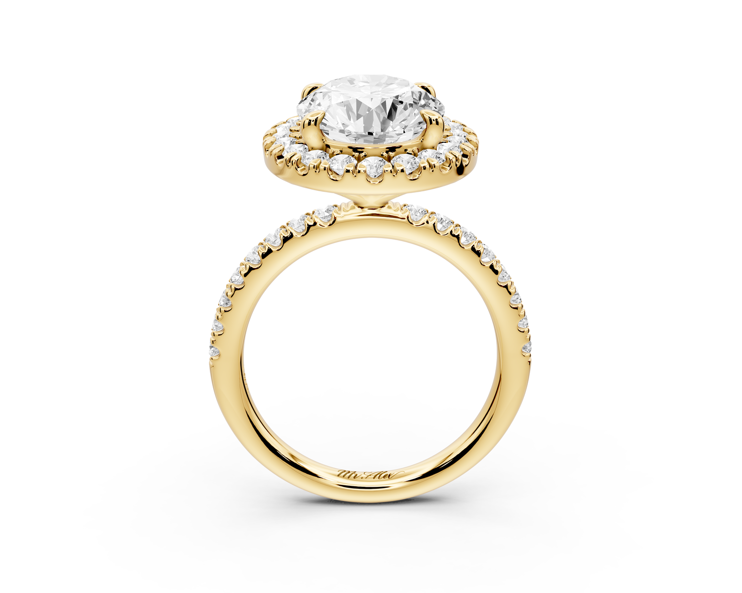 Marina - 3ct 14k yellow gold oval halo Pavé half band Engagement ring
