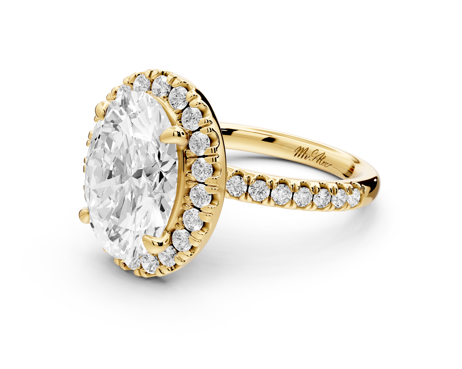 Marina - 3ct 14k yellow gold oval halo Pavé half band Engagement ring