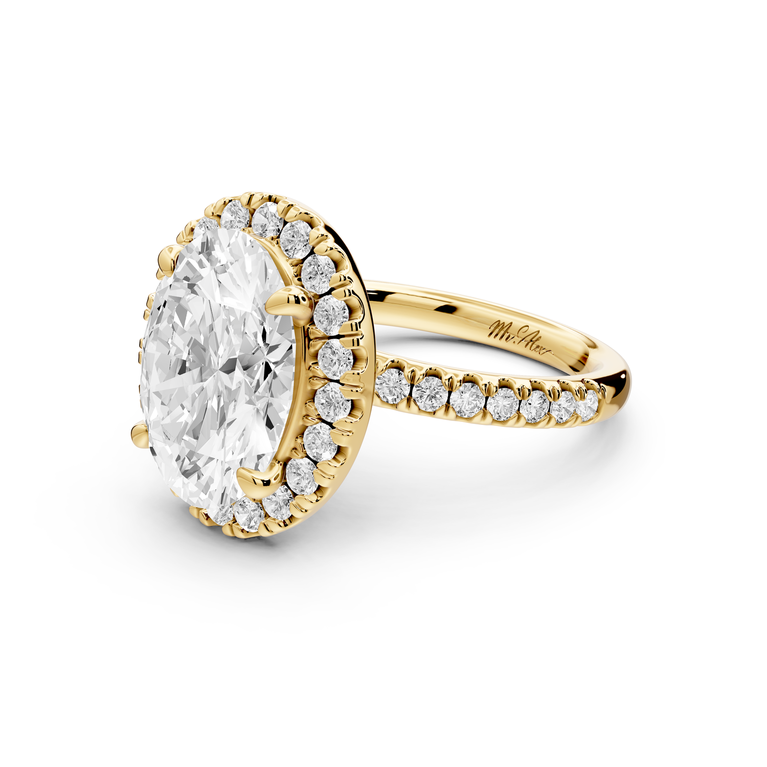Marina - 3ct 14k yellow gold oval halo Pavé half band Engagement ring