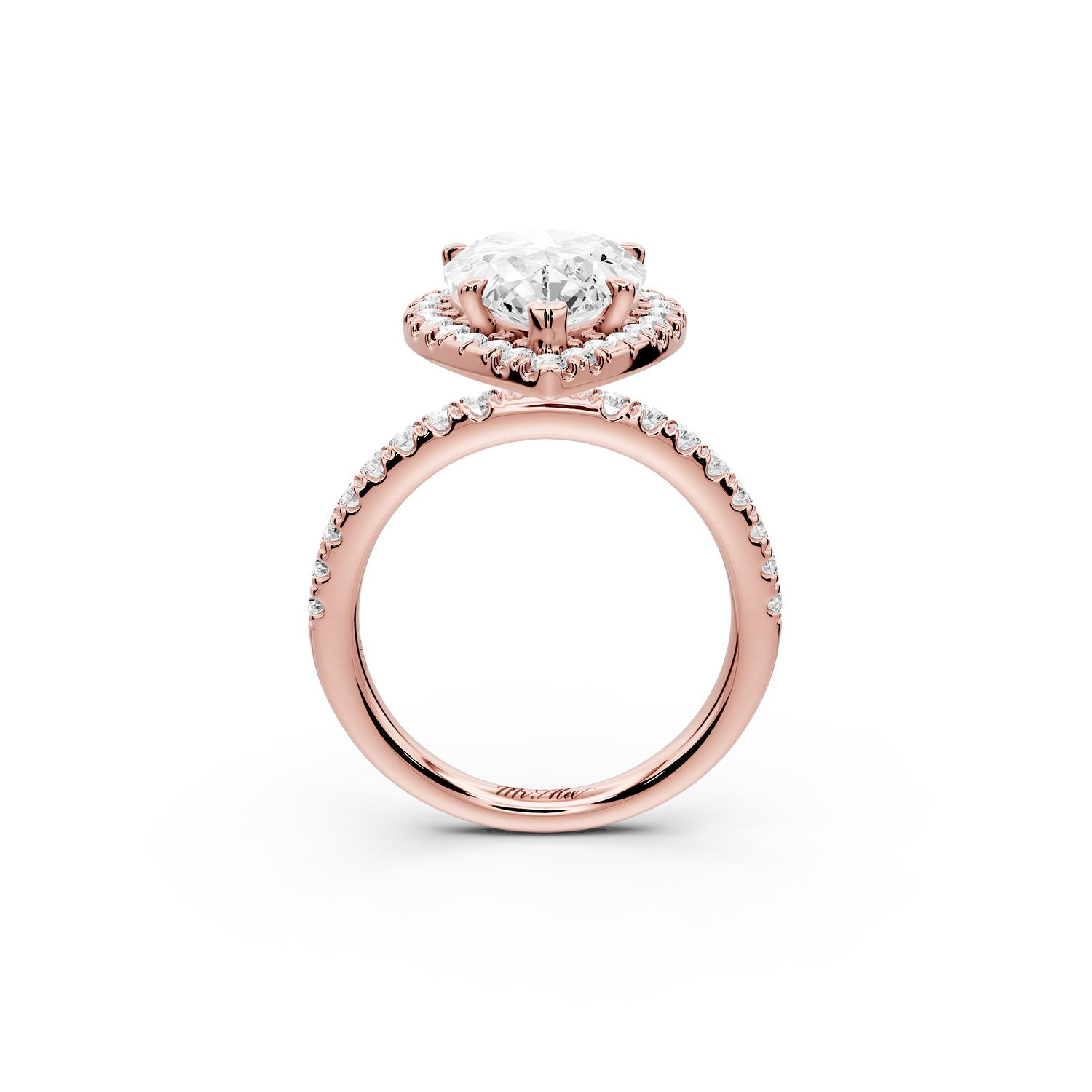 Marina - 3ct 14k rose gold pear halo Pavé half band Engagement ring
