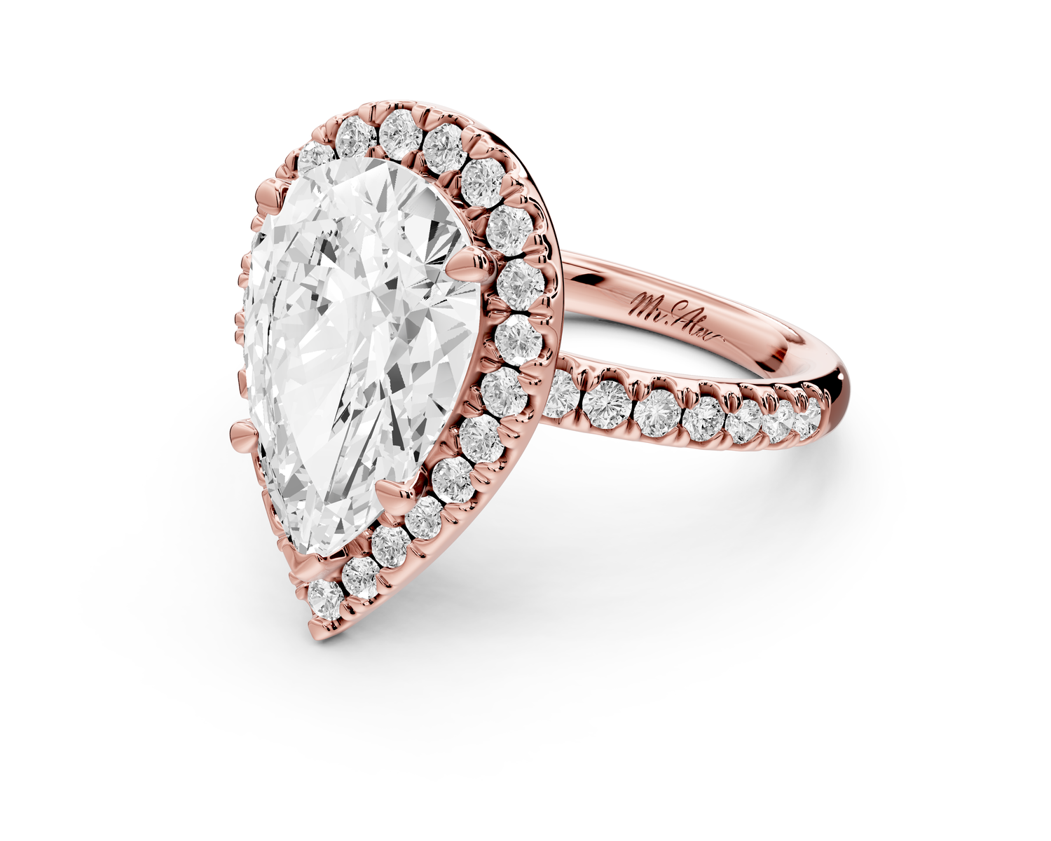 Marina - 3ct 14k rose gold pear halo Pavé half band Engagement ring