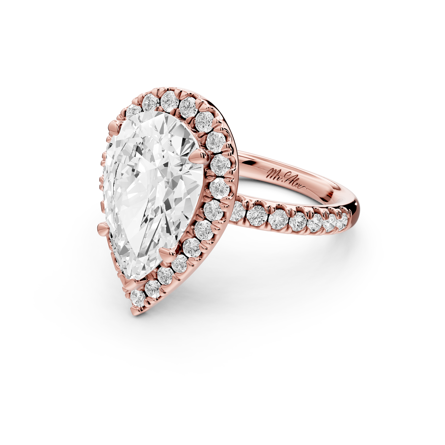 Marina - 3ct 14k rose gold pear halo Pavé half band Engagement ring