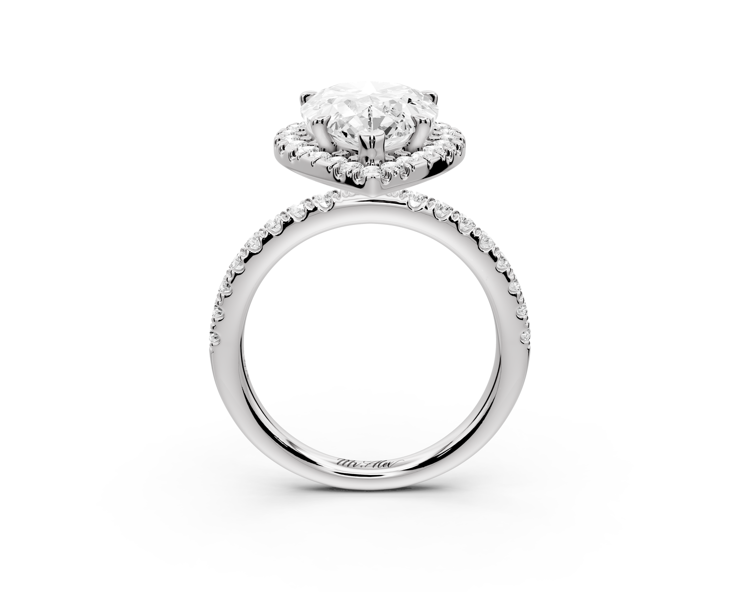 Marina - 3ct 14k white gold pear halo Pavé half band Engagement ring