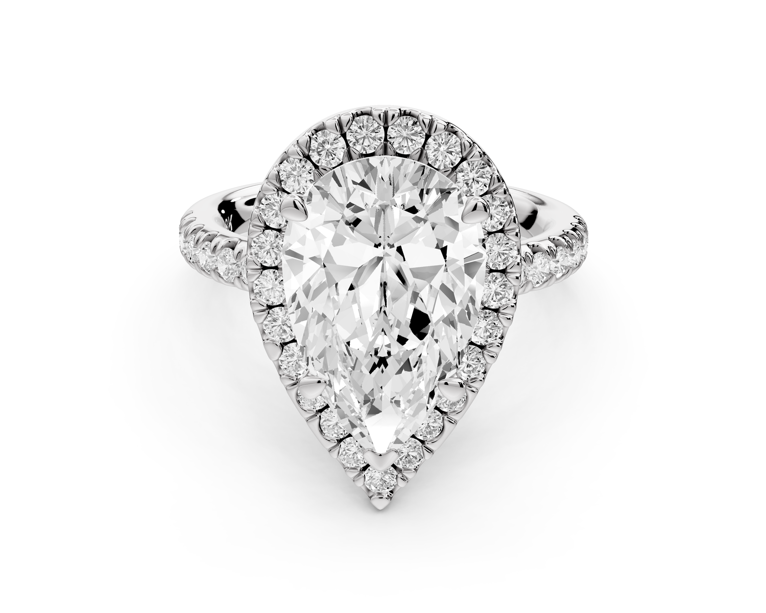 Marina - 3ct 14k white gold pear halo Pavé half band Engagement ring