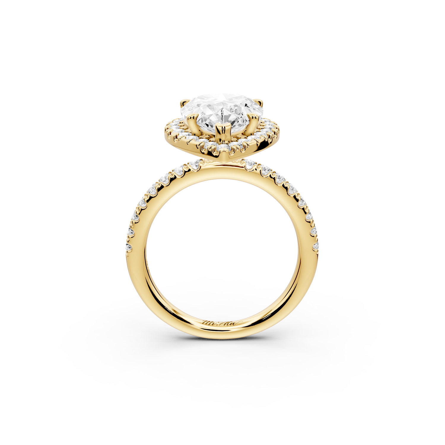 Marina - 3ct 14k yellow gold pear halo Pavé half band Engagement ring