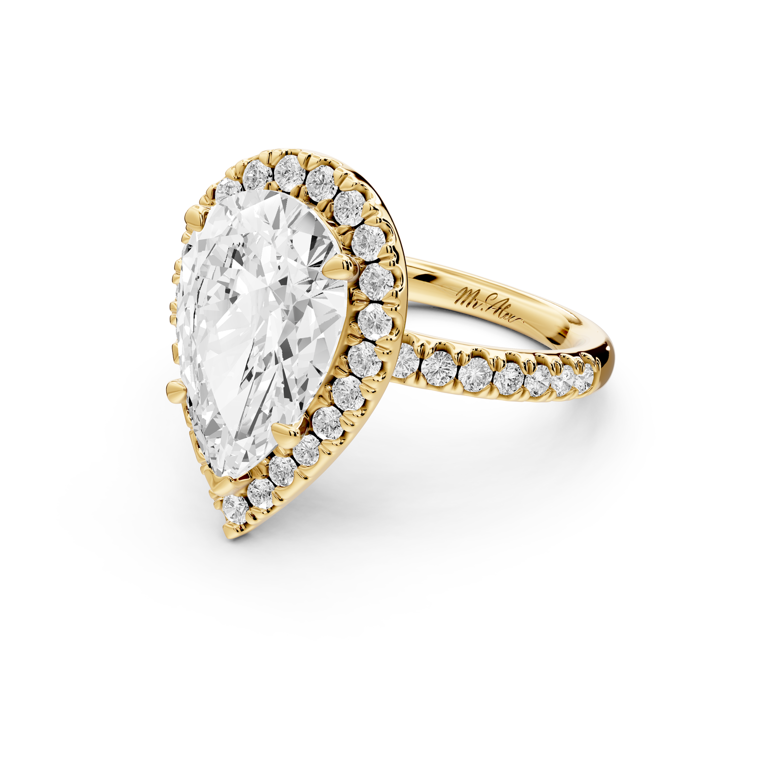 Marina - 3ct 14k yellow gold pear halo Pavé half band Engagement ring
