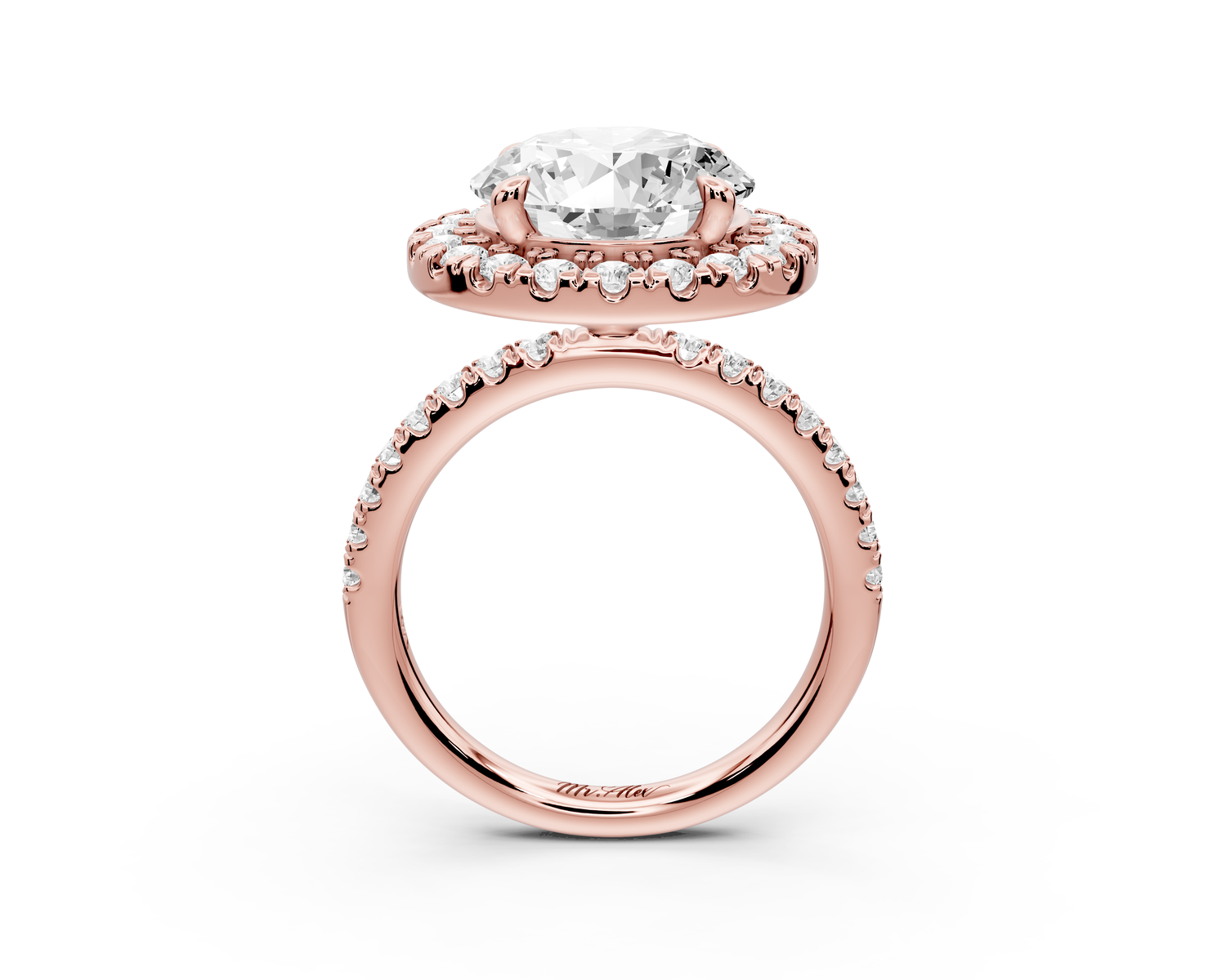 Marina - 3ct 14k rose gold round halo Pavé half band engagment ring
