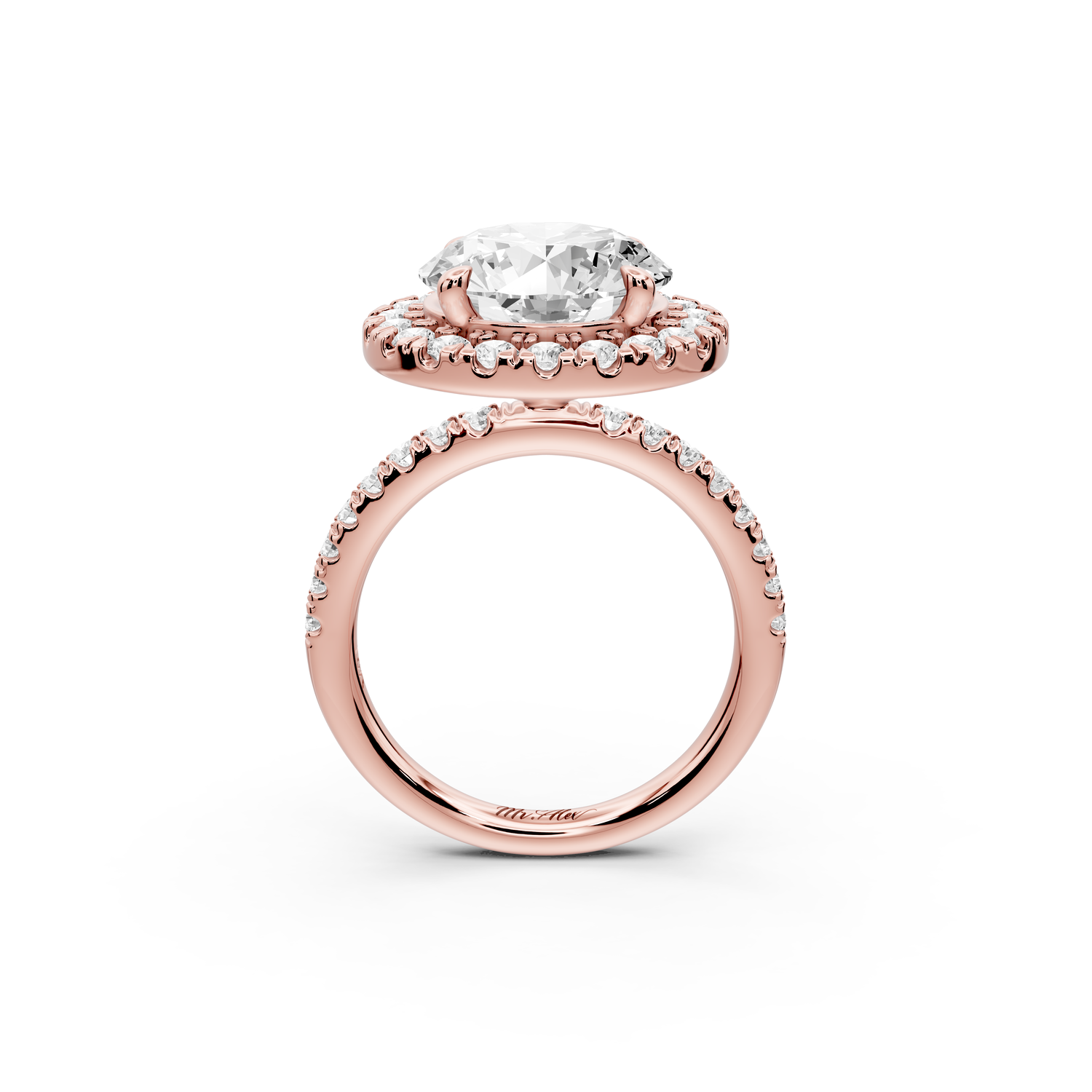 Marina - 3ct 14k rose gold round halo Pavé half band engagment ring