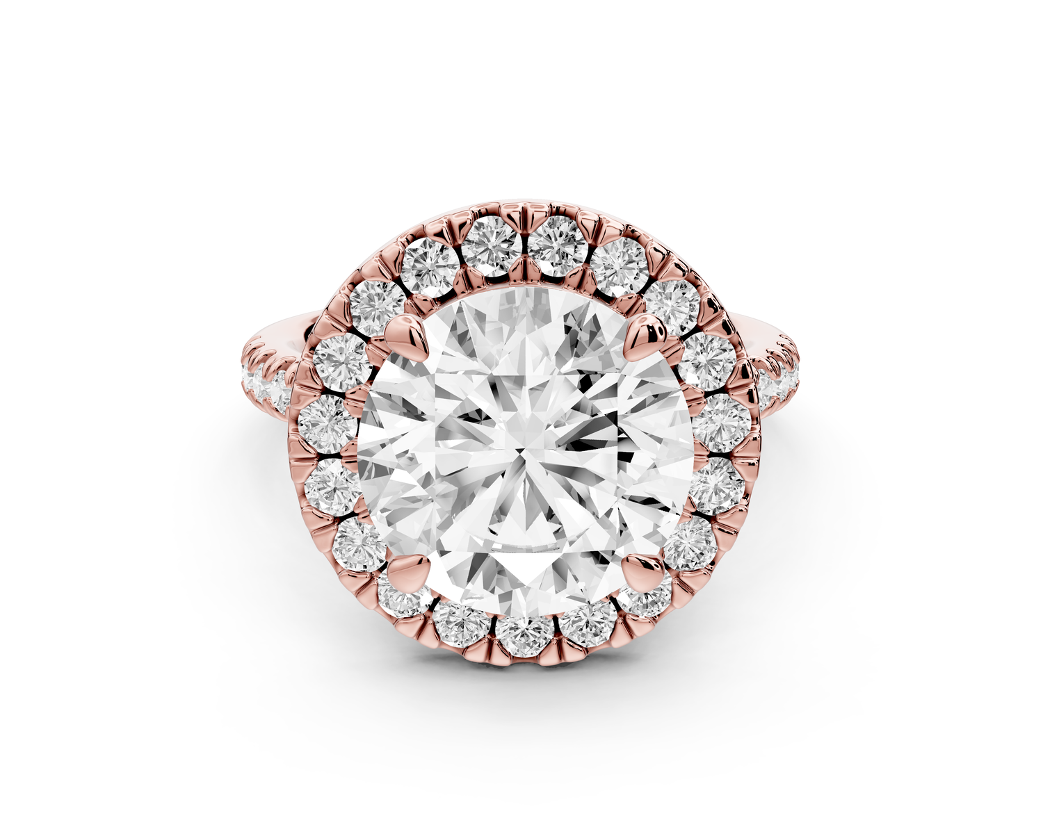 Marina - 3ct 14k rose gold round halo Pavé half band engagment ring