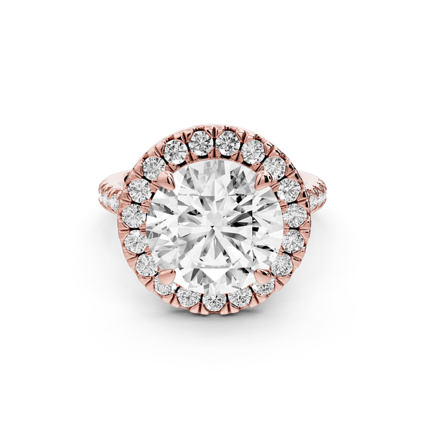 Marina - 3ct 14k rose gold round halo Pavé half band engagment ring