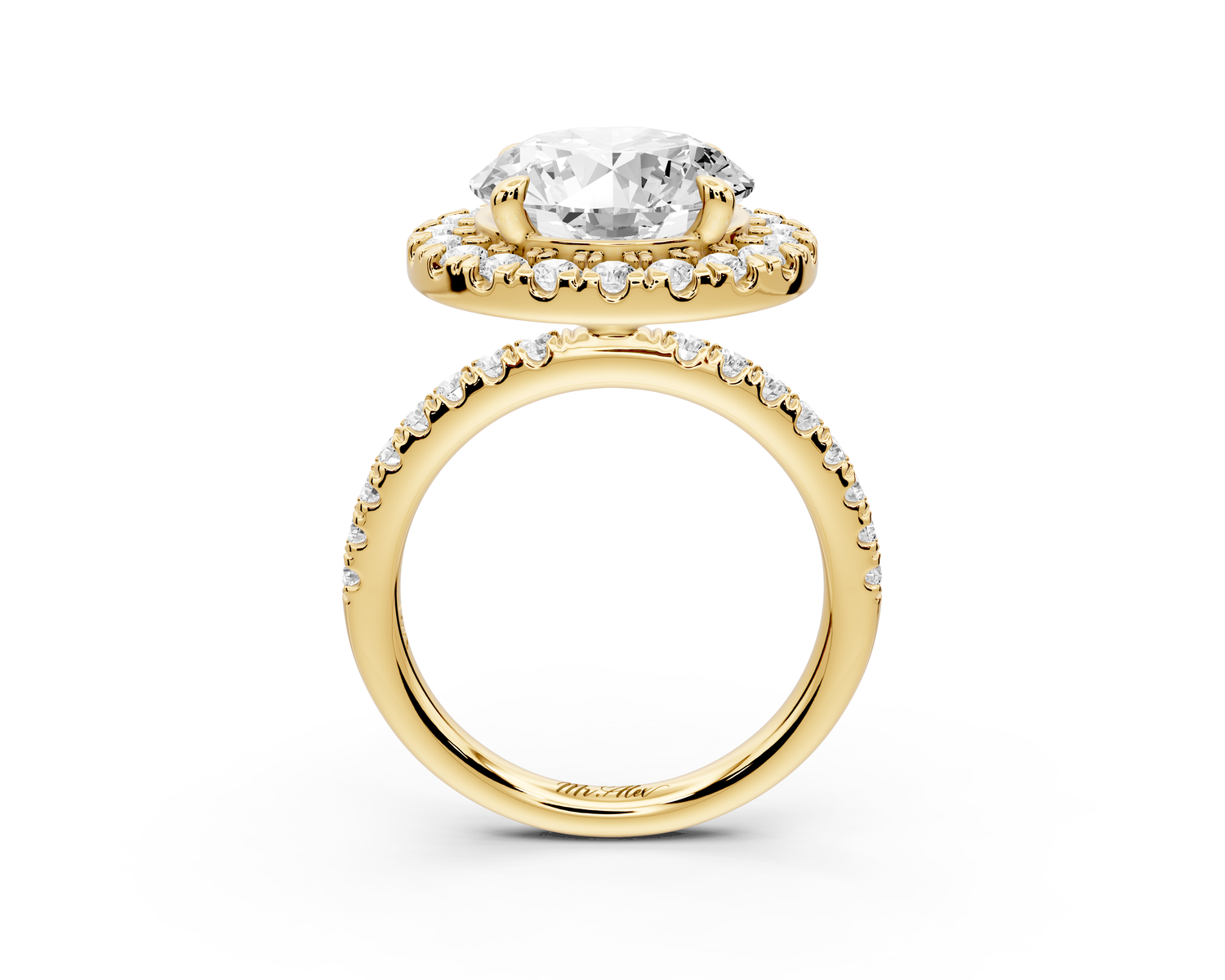 Marina - 3ct 14k yellow gold round halo Pavé half band engagment ring