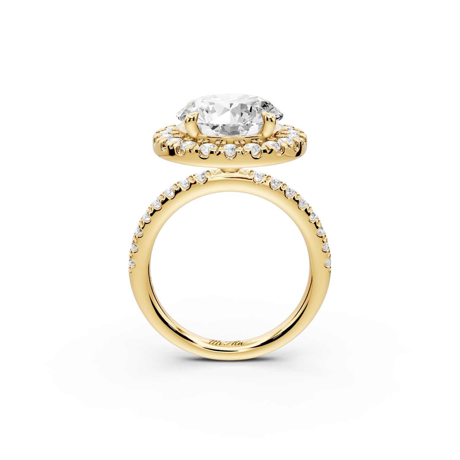 Marina - 3ct 14k yellow gold round halo Pavé half band engagment ring