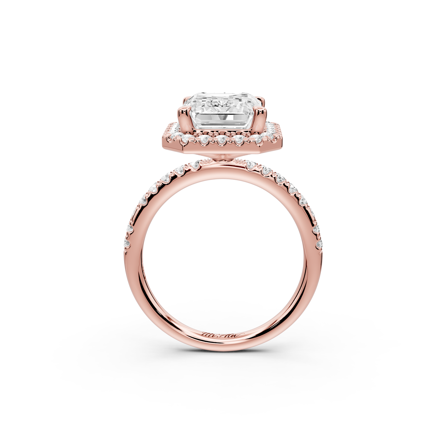 Marina - 4ct 14k rose gold emerald halo Pavé half band Engagement ring