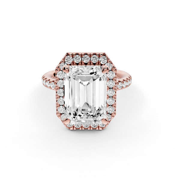 Marina - 4ct 14k rose gold emerald halo Pavé half band Engagement ring