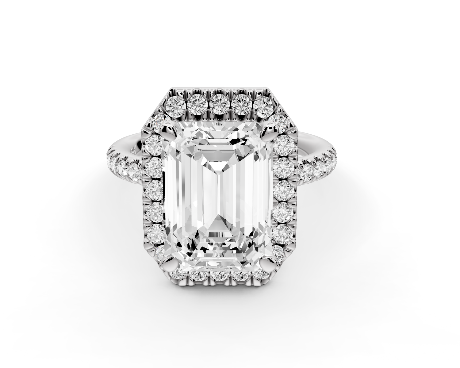 Marina - 4ct 14k white gold emerald halo Pavé half band Engagement ring