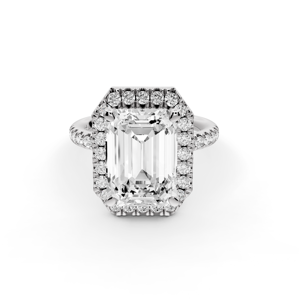 Marina - 4ct 14k white gold emerald halo Pavé half band Engagement ring