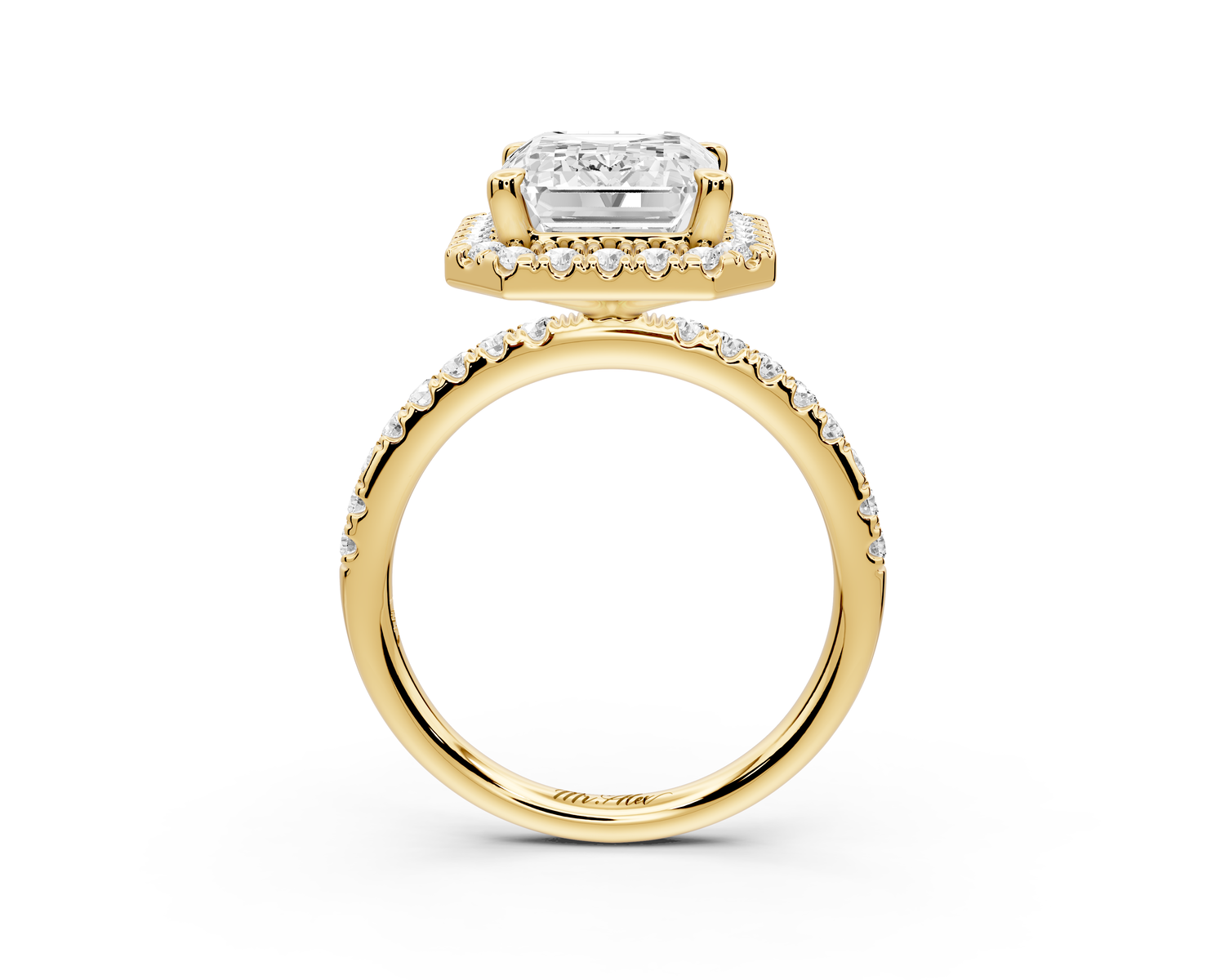 Marina - 4ct 14k yellow gold emerald halo Pavé half band Engagement ring