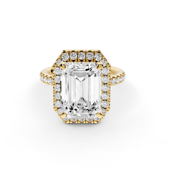 Marina - 4ct 14k yellow gold emerald halo Pavé half band Engagement ring