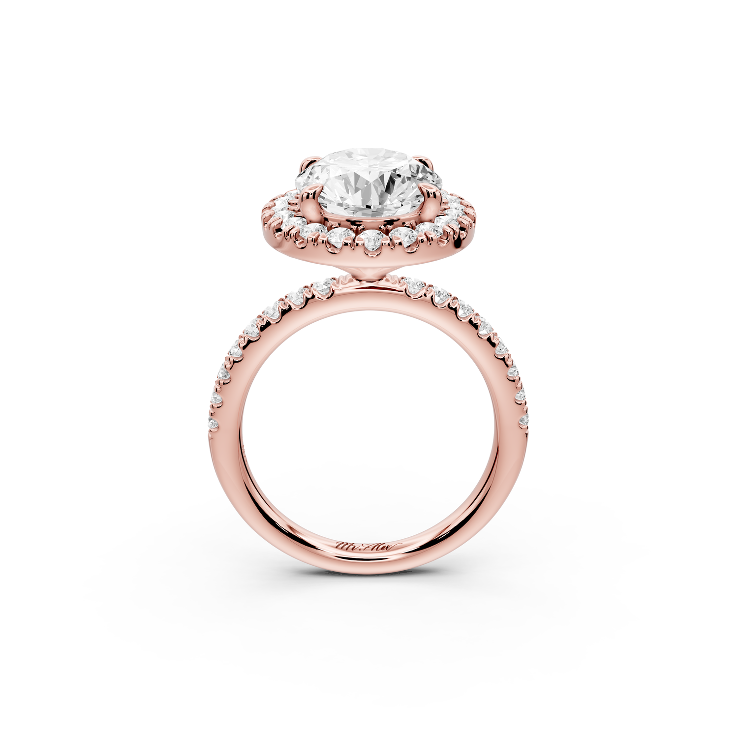Marina - 4ct 14k rose gold oval halo Pavé half band Engagement ring