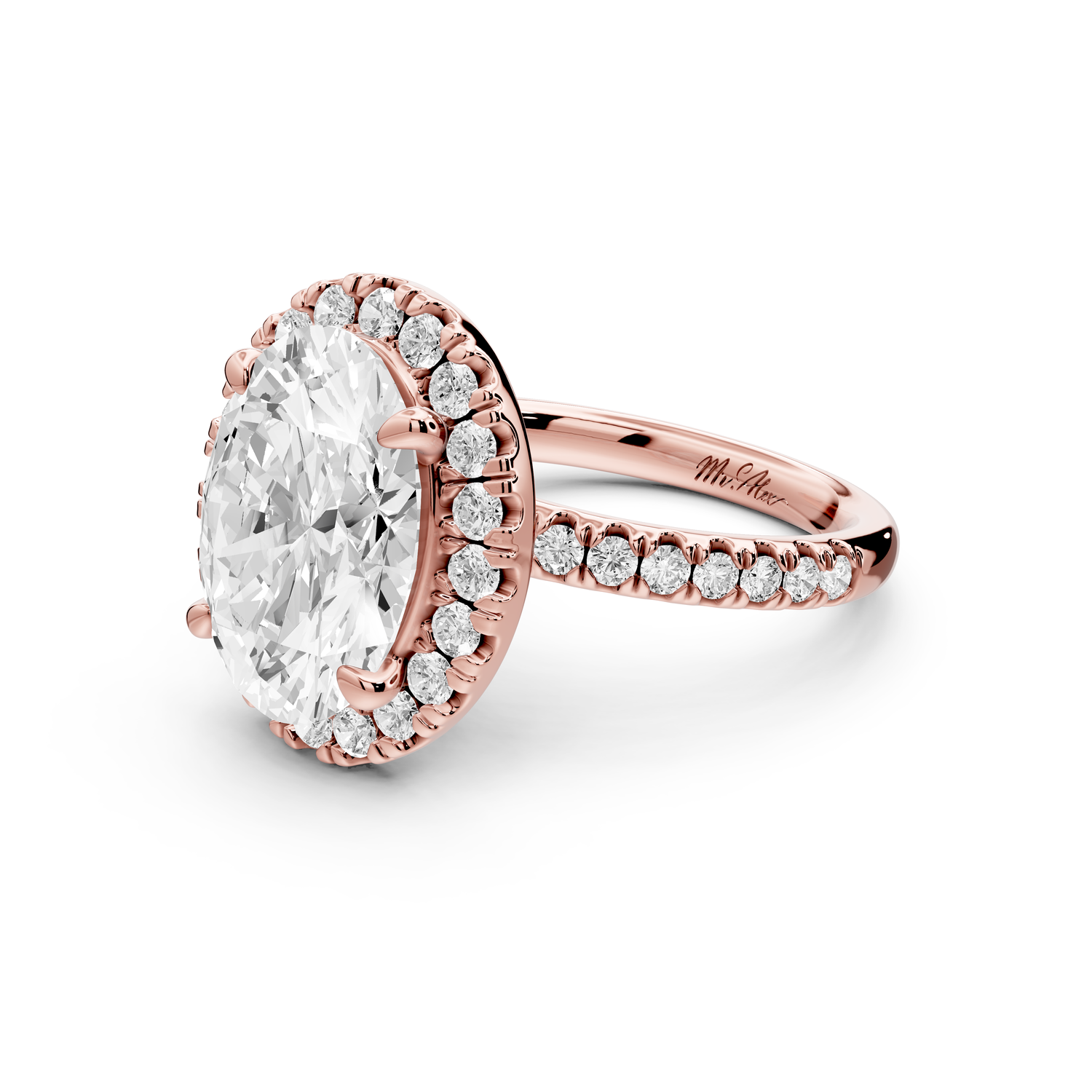 Marina - 4ct 14k rose gold oval halo Pavé half band Engagement ring