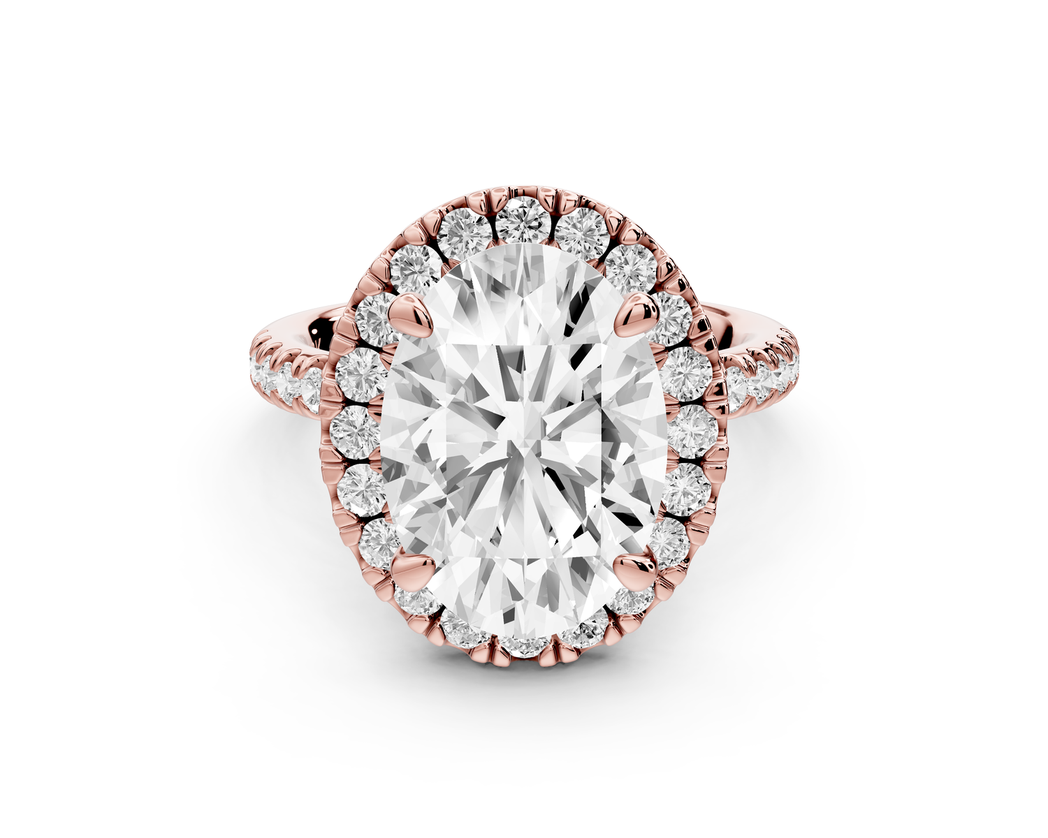 Marina - 4ct 14k rose gold oval halo Pavé half band Engagement ring