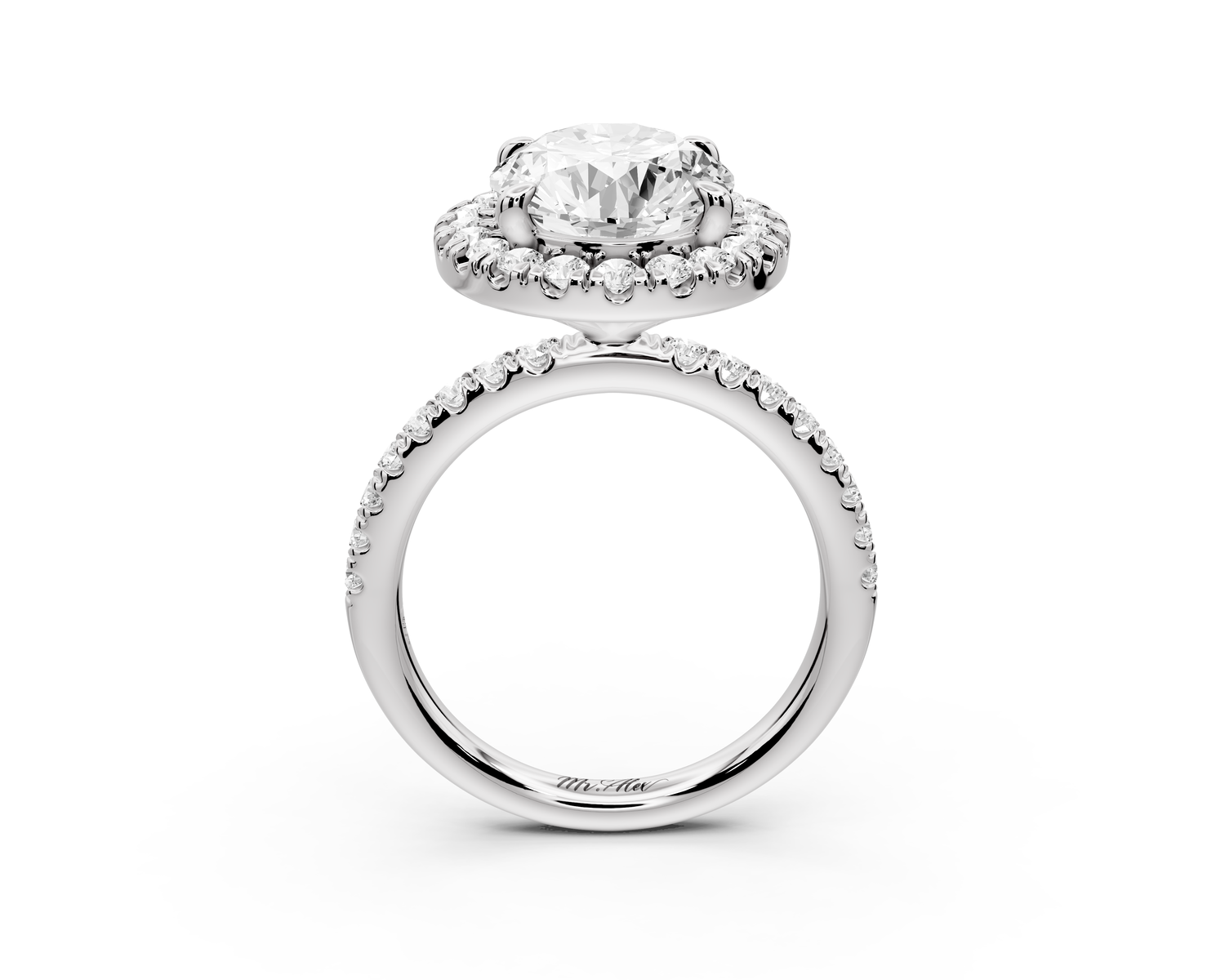 Marina - 4ct 14k white gold oval halo Pavé half band Engagement ring