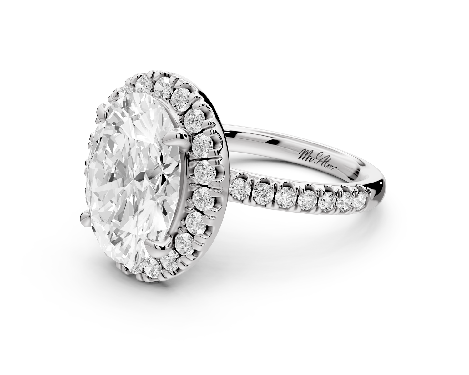 Marina - 4ct 14k white gold oval halo Pavé half band Engagement ring