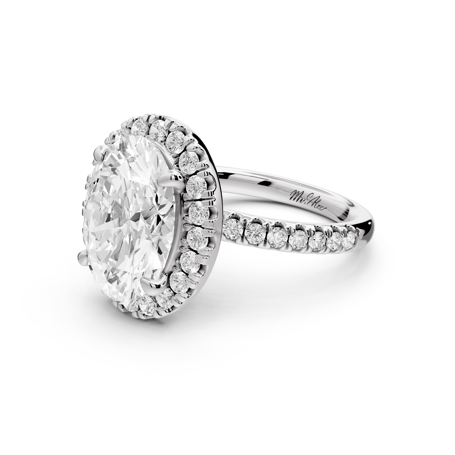 Marina - 4ct 14k white gold oval halo Pavé half band Engagement ring
