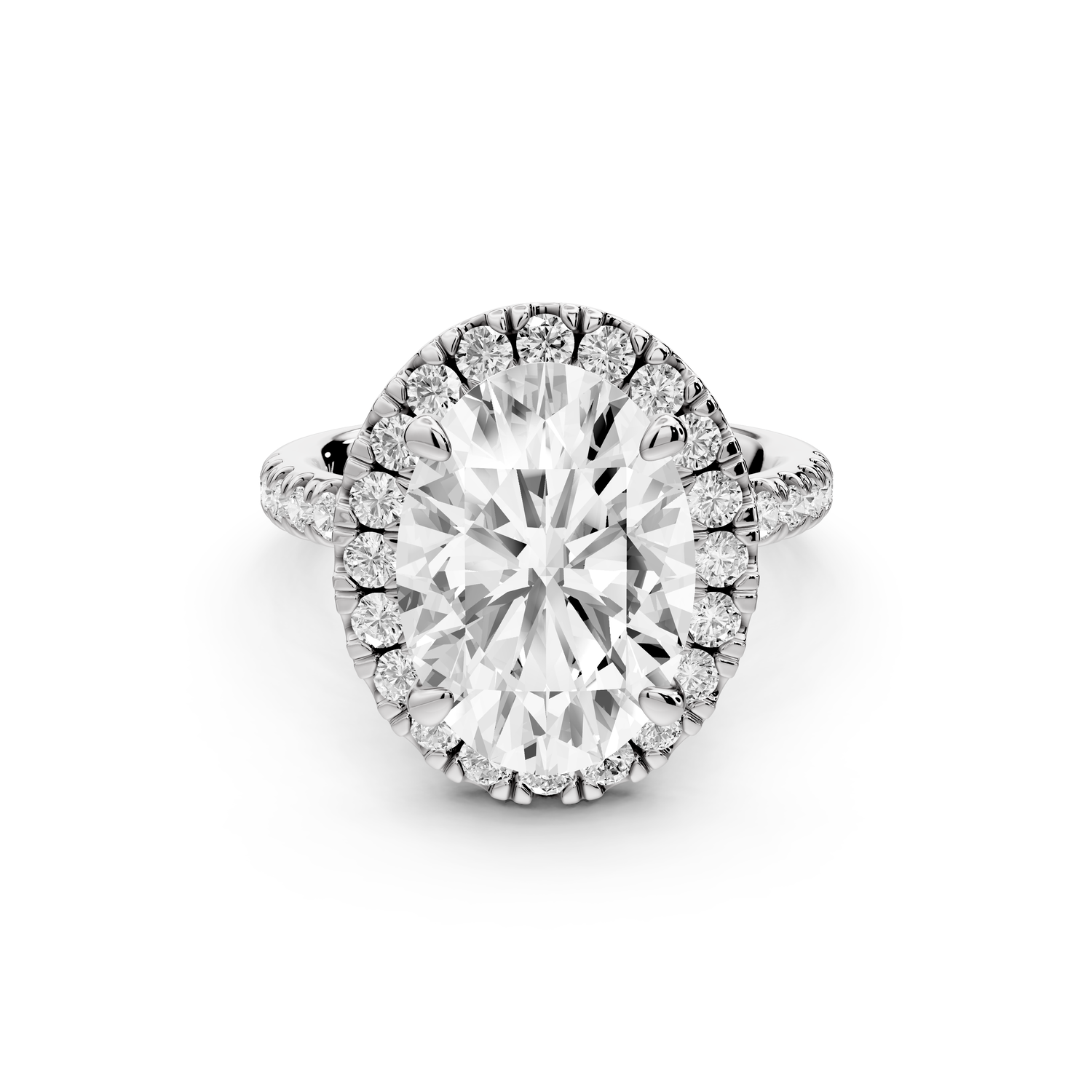 Marina - 4ct 14k white gold oval halo Pavé half band Engagement ring