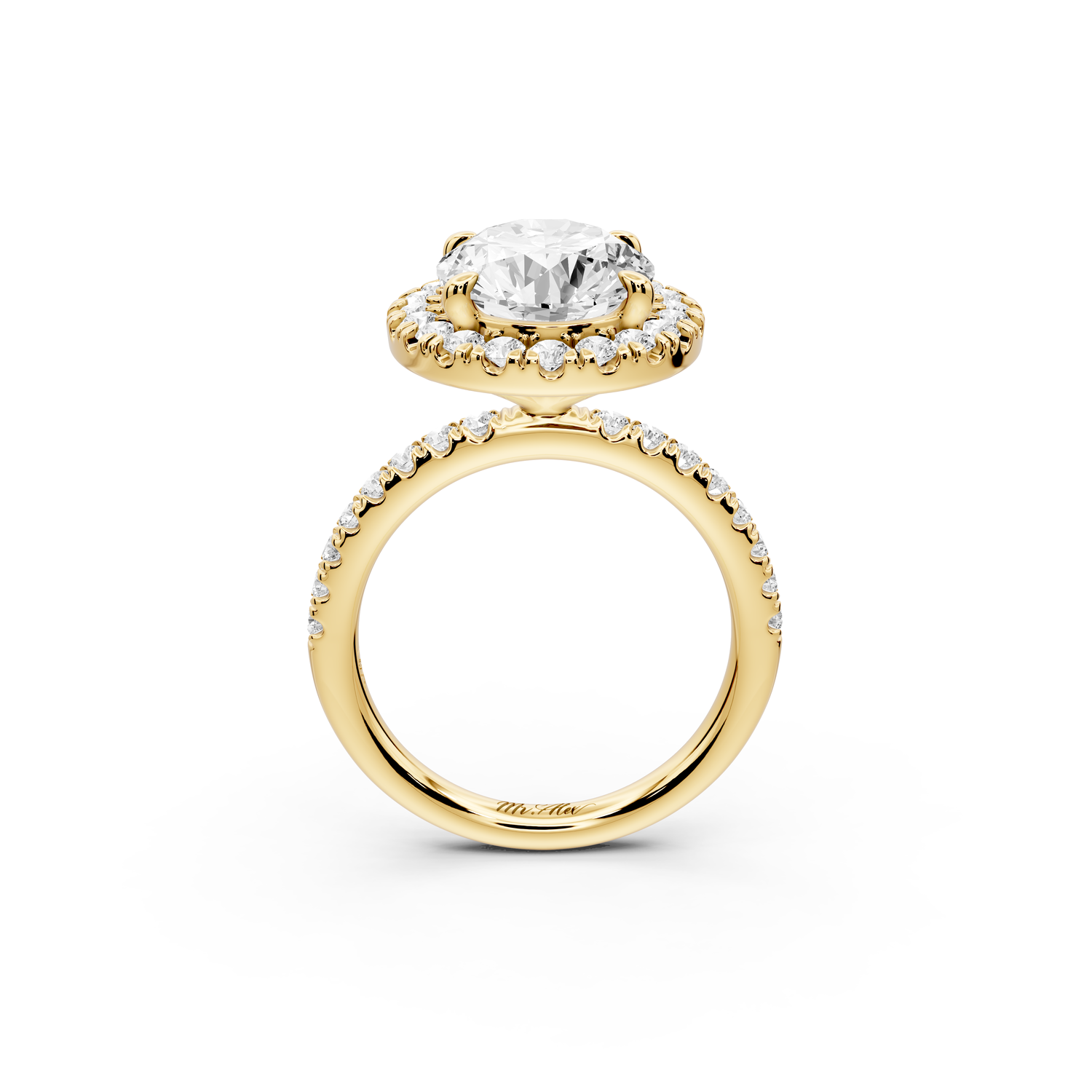 Marina - 4ct 14k yellow gold oval halo Pavé half band Engagement ring