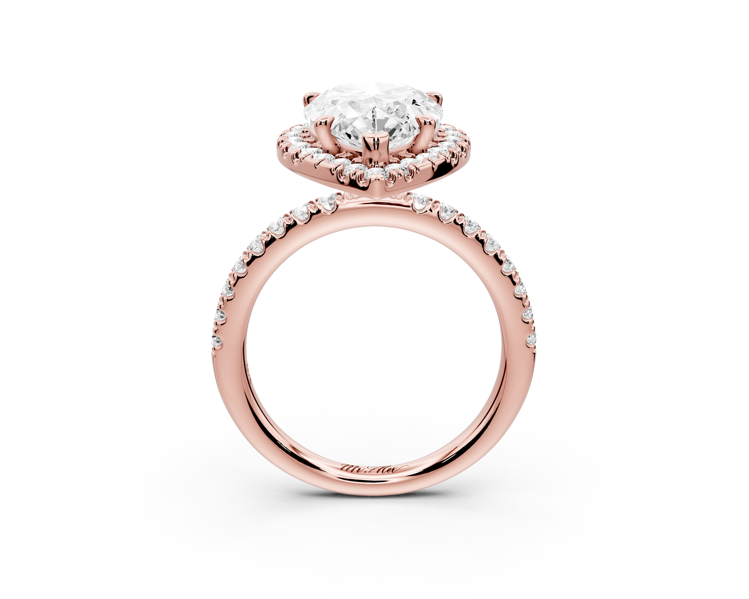 Marina - 4ct 14k rose gold pear halo Pavé half band Engagement ring