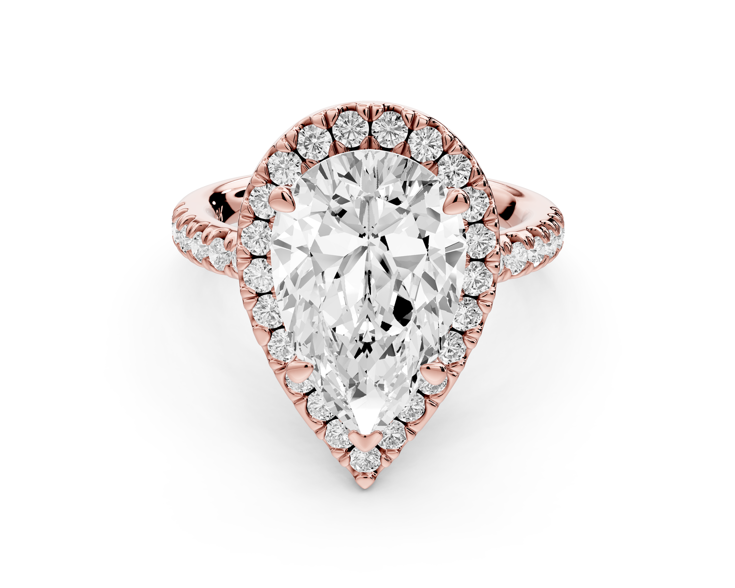 Marina - 4ct 14k rose gold pear halo Pavé half band Engagement ring