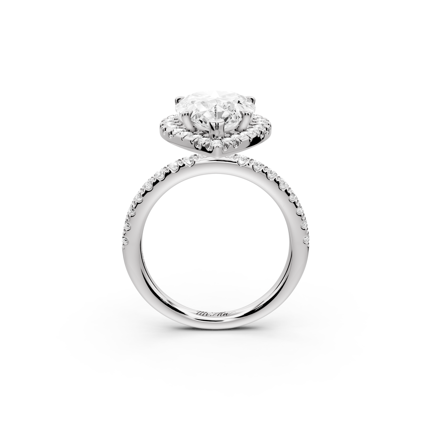 Marina - 4ct 14k white gold pear halo Pavé half band Engagement ring