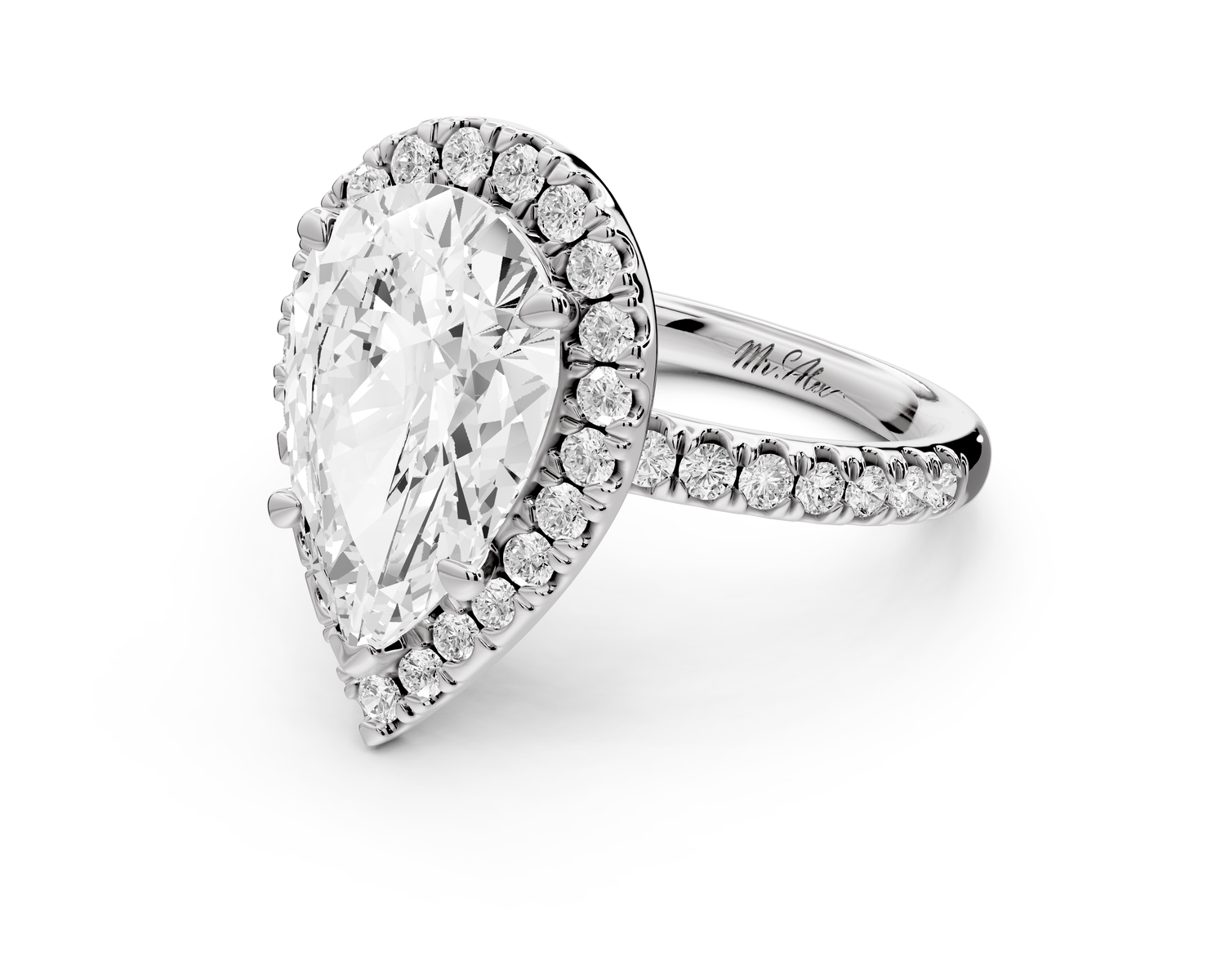 Marina - 4ct 14k white gold pear halo Pavé half band Engagement ring
