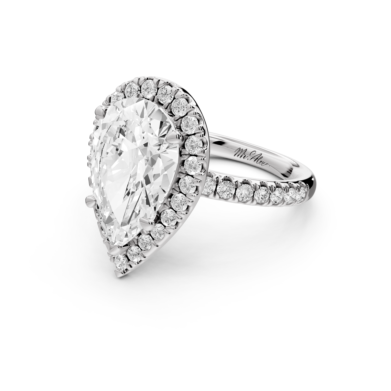 Marina - 4ct 14k white gold pear halo Pavé half band Engagement ring
