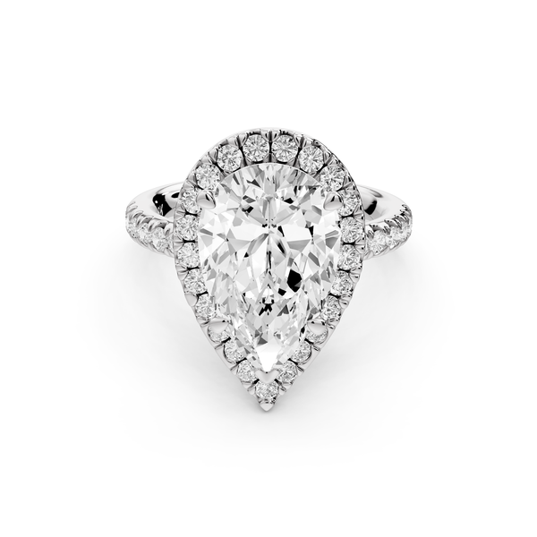 Marina - 4ct 14k white gold pear halo Pavé half band Engagement ring