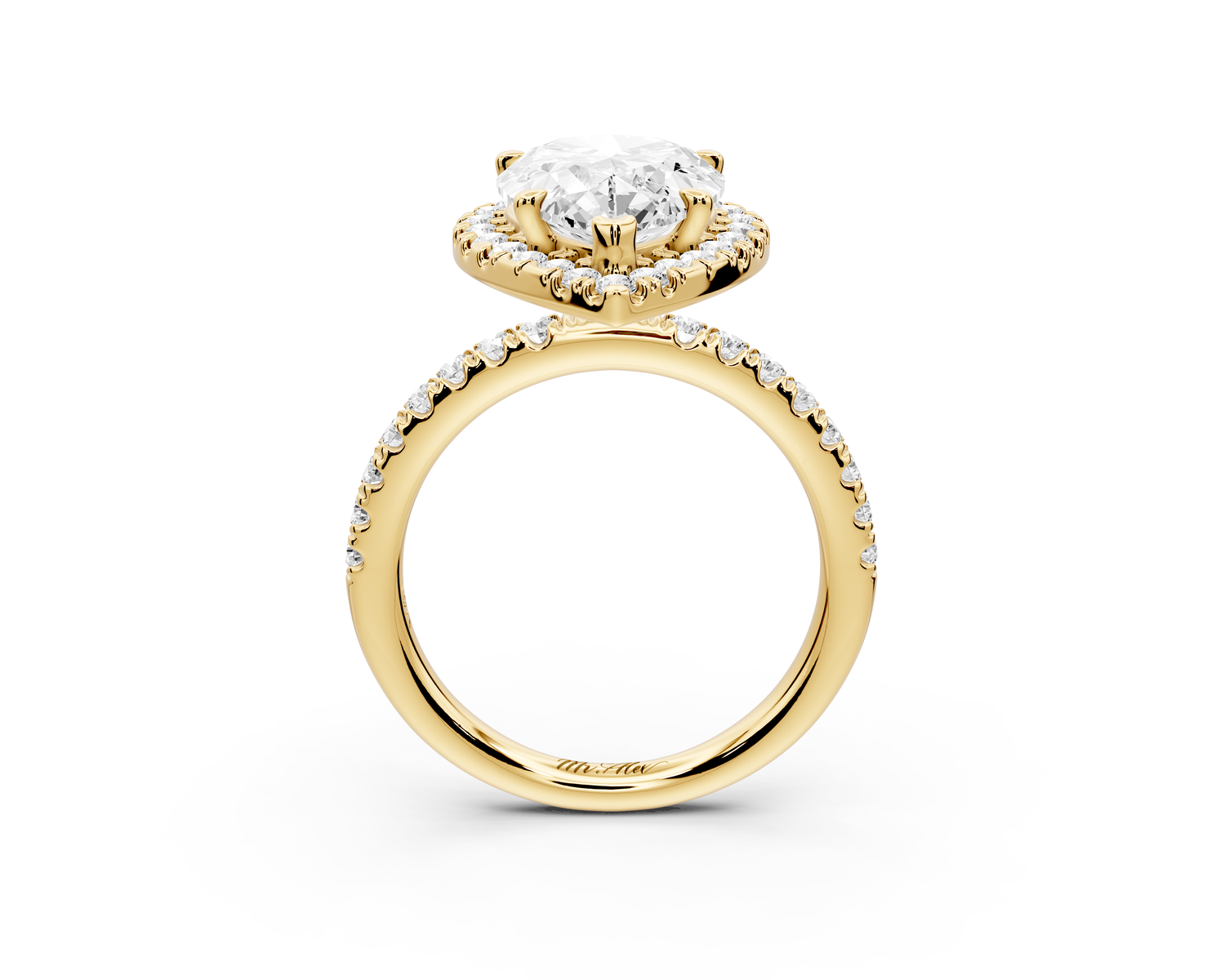 Marina - 4ct 14k yellow gold pear halo Pavé half band Engagement ring
