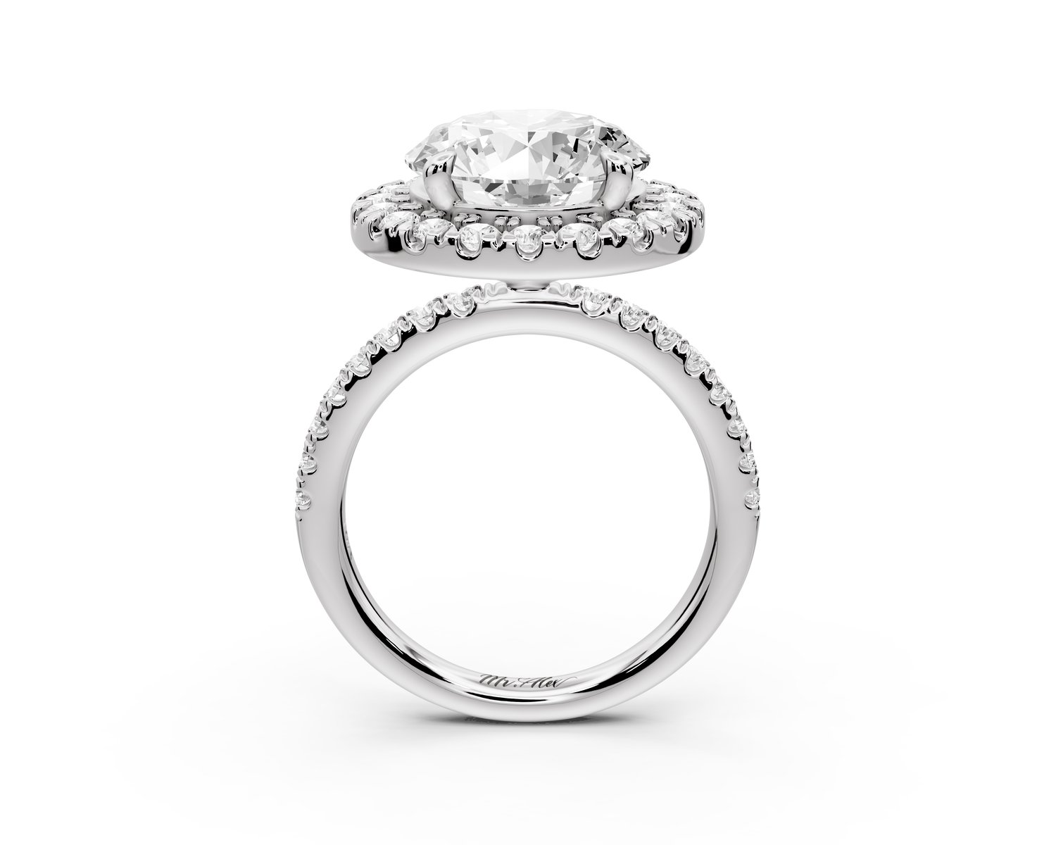 Marina - 4ct 14k white gold round halo Pavé half band engagment ring