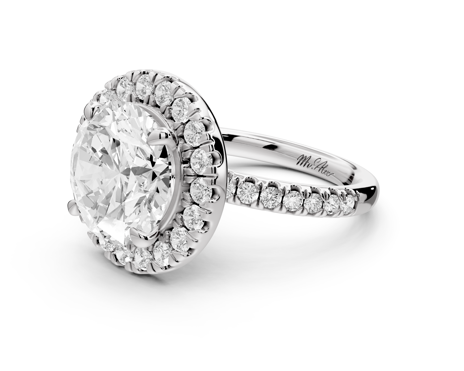 Marina - 4ct 14k white gold round halo Pavé half band engagment ring