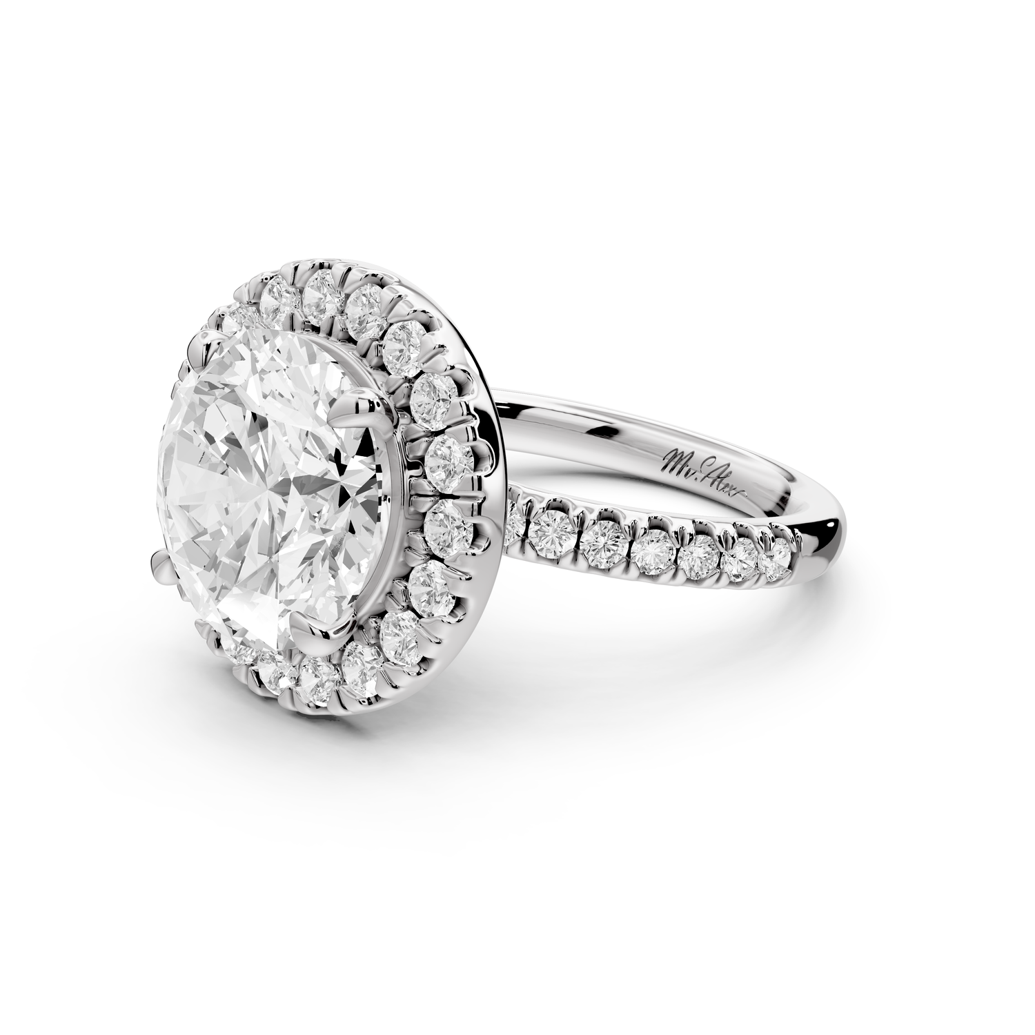 Marina - 4ct 14k white gold round halo Pavé half band engagment ring
