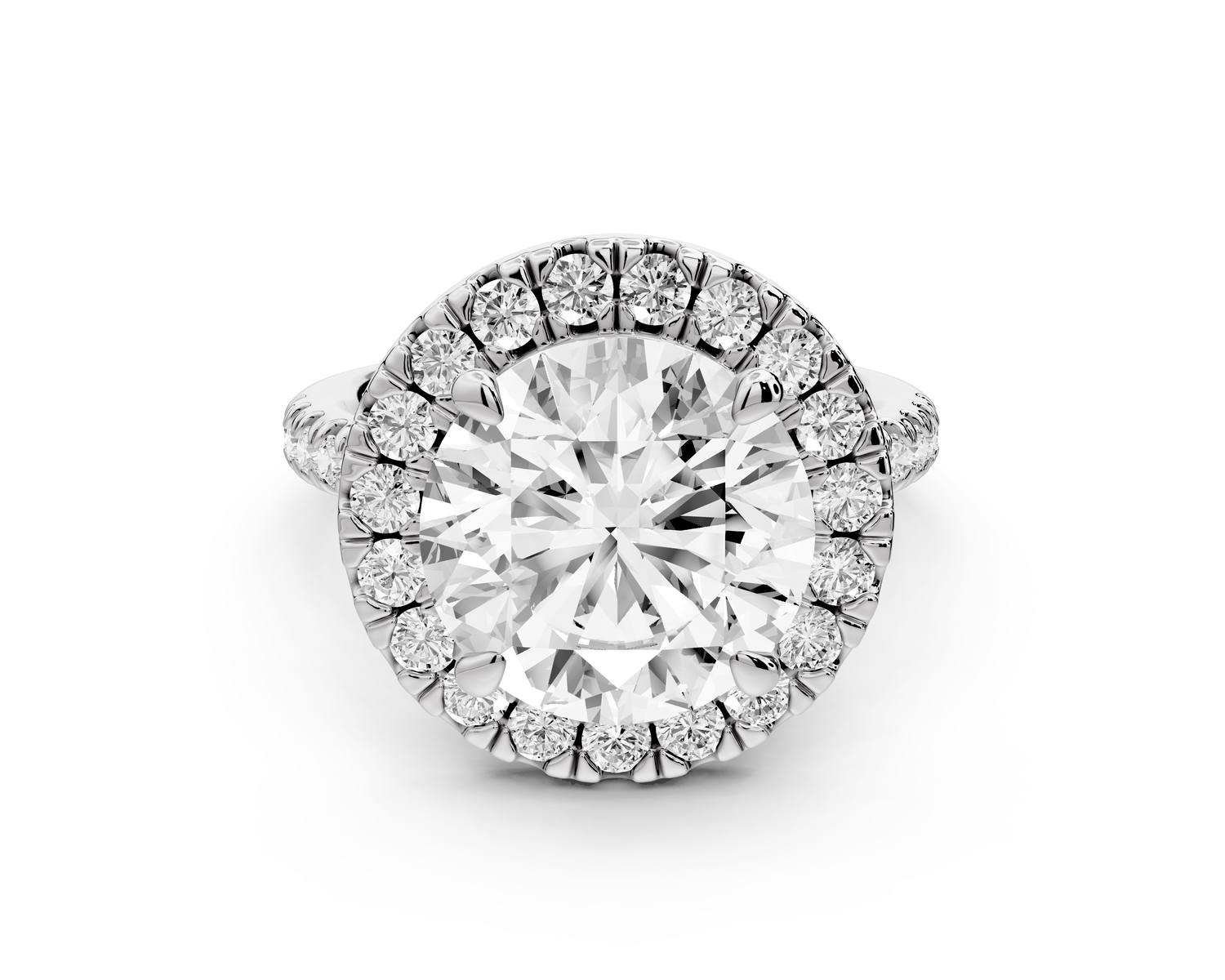 Marina - 4ct 14k white gold round halo Pavé half band engagment ring