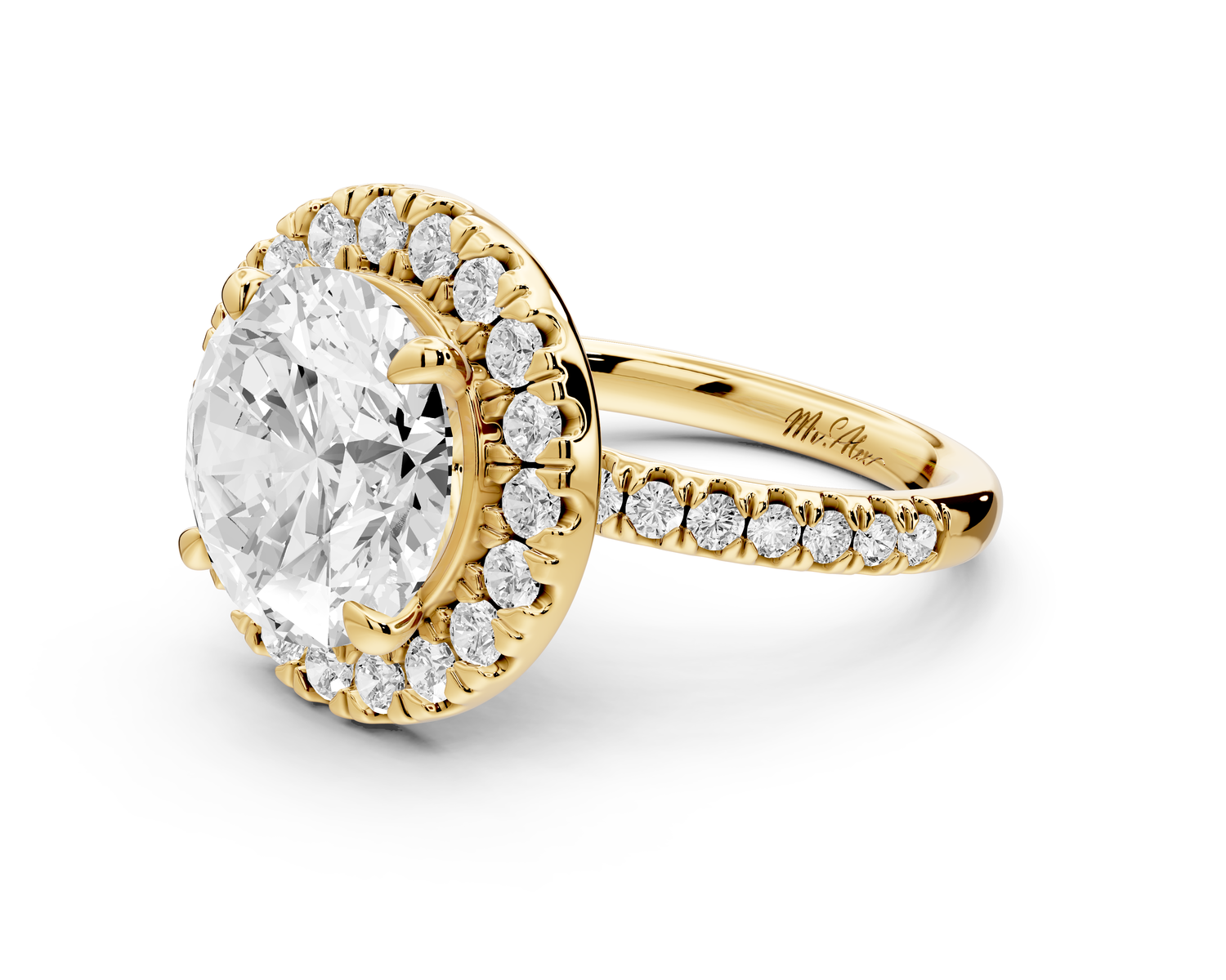 Marina - 4ct 14k yellow gold round halo Pavé half band engagment ring
