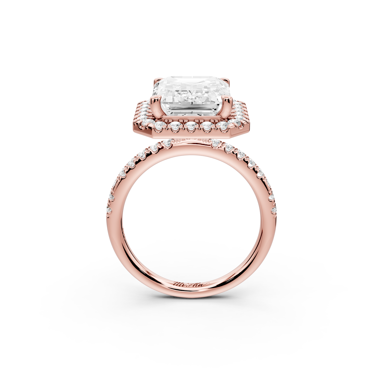 Marina - 5ct 14k rose gold emerald halo Pavé half band Engagement ring