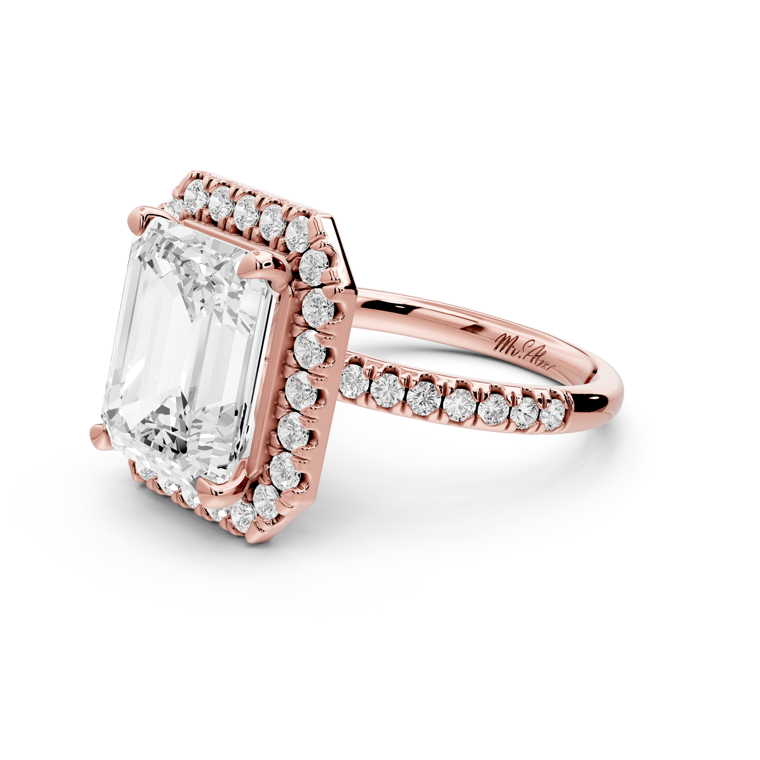 Marina - 5ct 14k rose gold emerald halo Pavé half band Engagement ring
