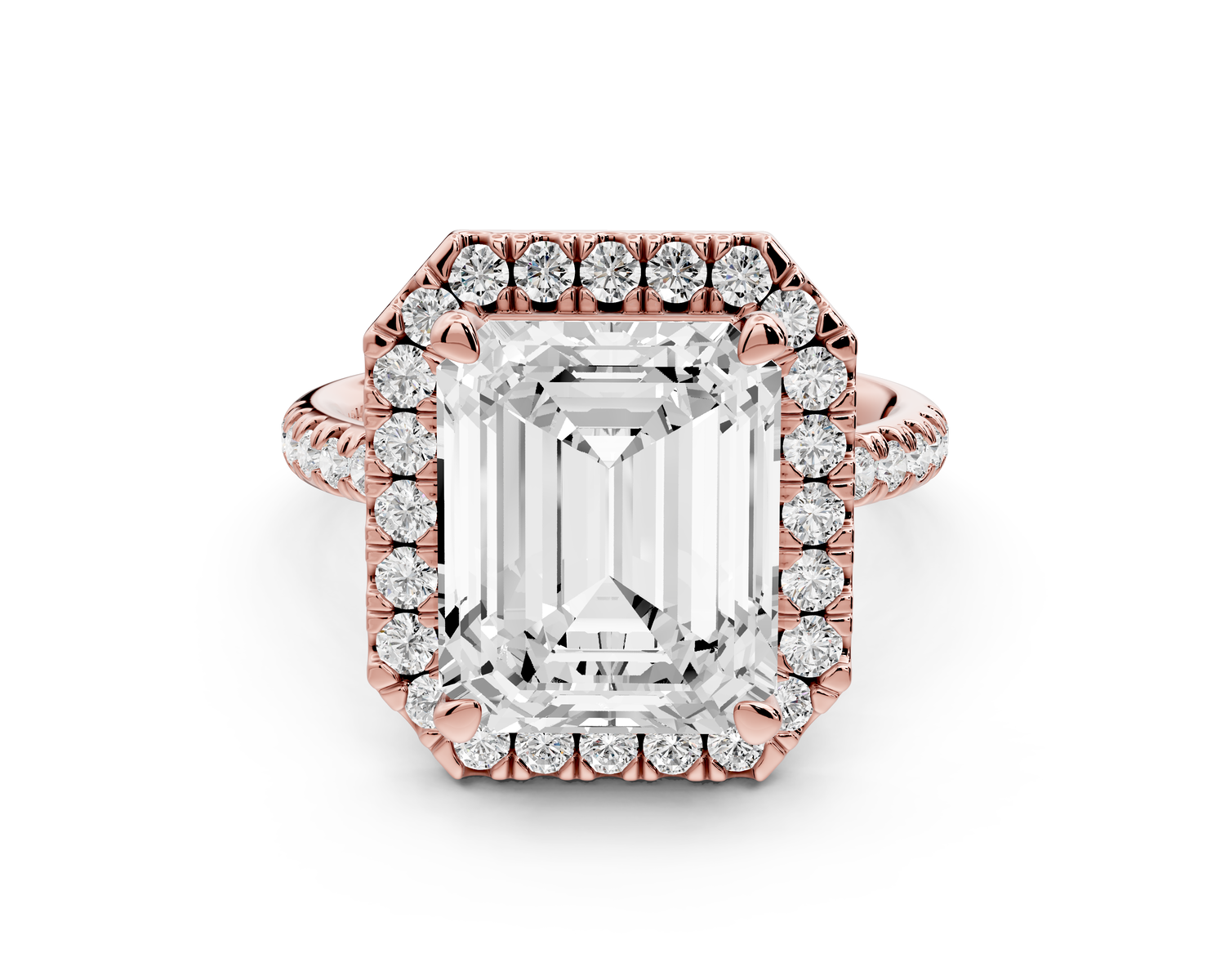 Marina - 5ct 14k rose gold emerald halo Pavé half band Engagement ring