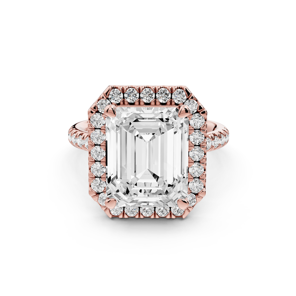 Marina - 5ct 14k rose gold emerald halo Pavé half band Engagement ring