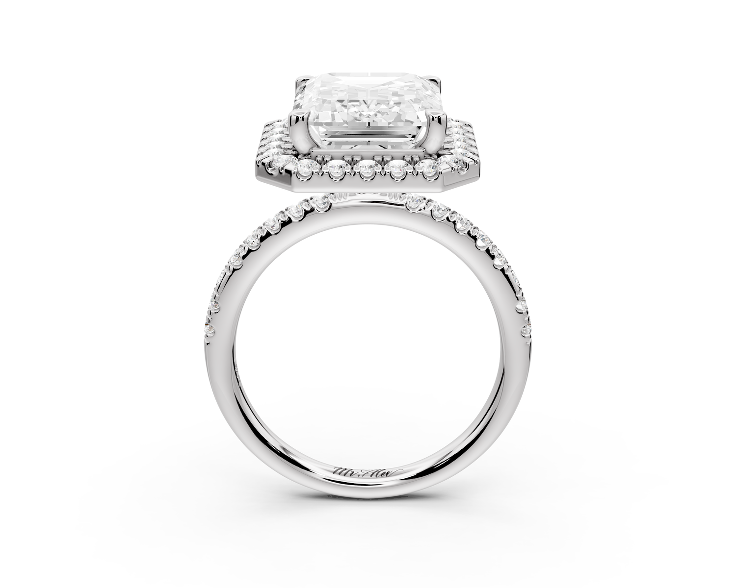 Marina - 5ct 14k white gold emerald halo Pavé half band Engagement ring